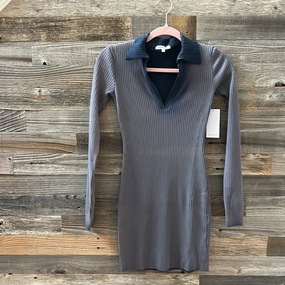 NWT Cotton Citizen Ibiza Long Sleeve Polo Dress in Ribbed Midnight Mix Size S - Picture 3 of 14